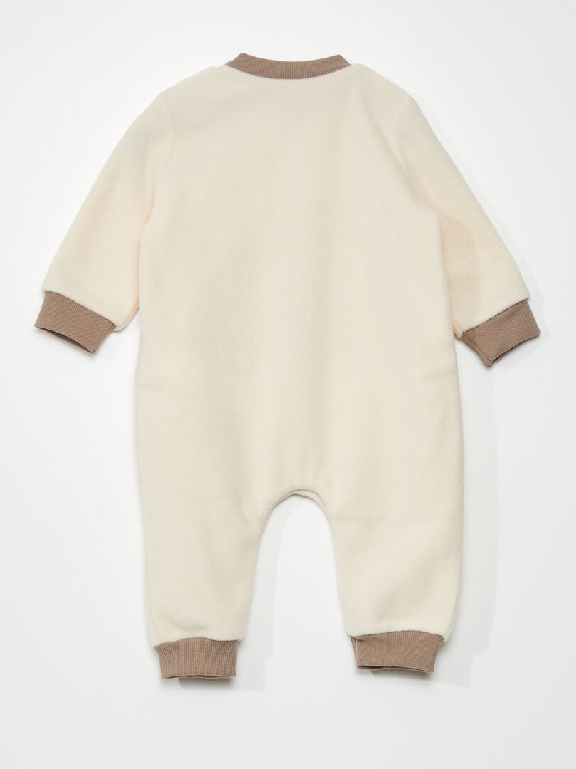 Pijama de lã polar bicolor com bolso canguru - BEGE