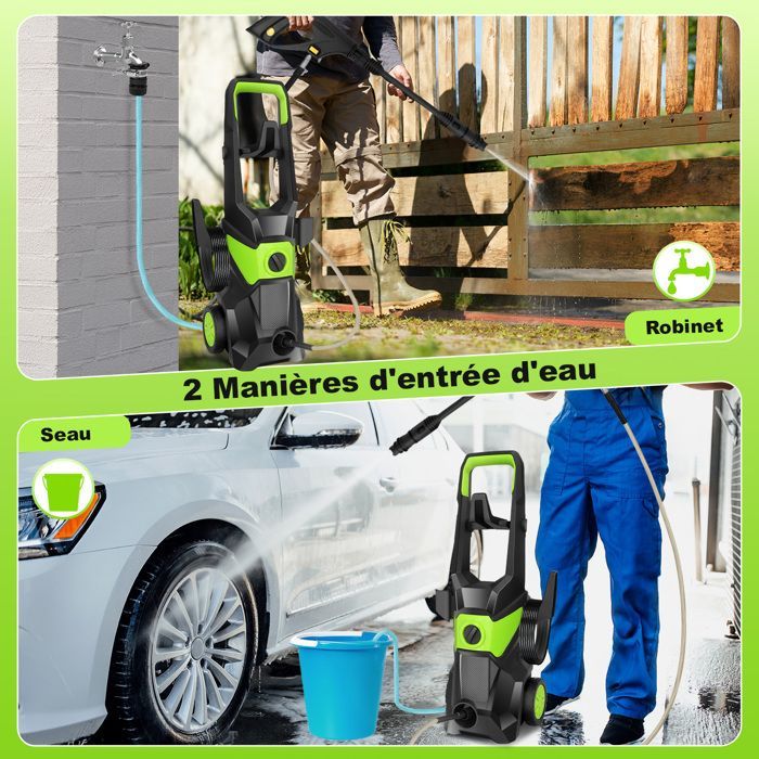 Nettoyeur haute pression électrique, avec Pistolet Haute Pression Réglable, Flexible 10m, Canon à mousse (1600W, 440 l/h, 150bar)