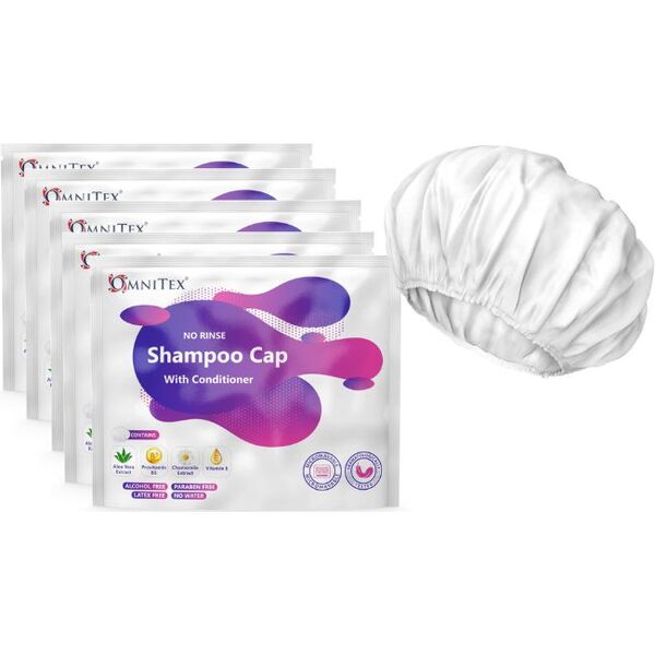 Omnitex Premium Shampoo Cap zonder uitspoelen, geschikt voor de magnetron - 5 stuks