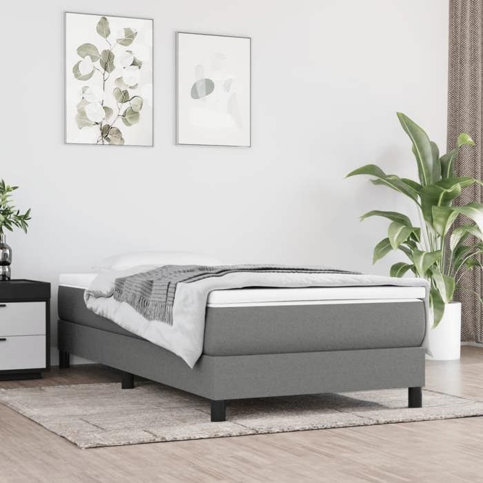 Struttura letto con materasso - Maison Exclusive - 80x200 cm - Tessuto grigio scuro - Massimo relax