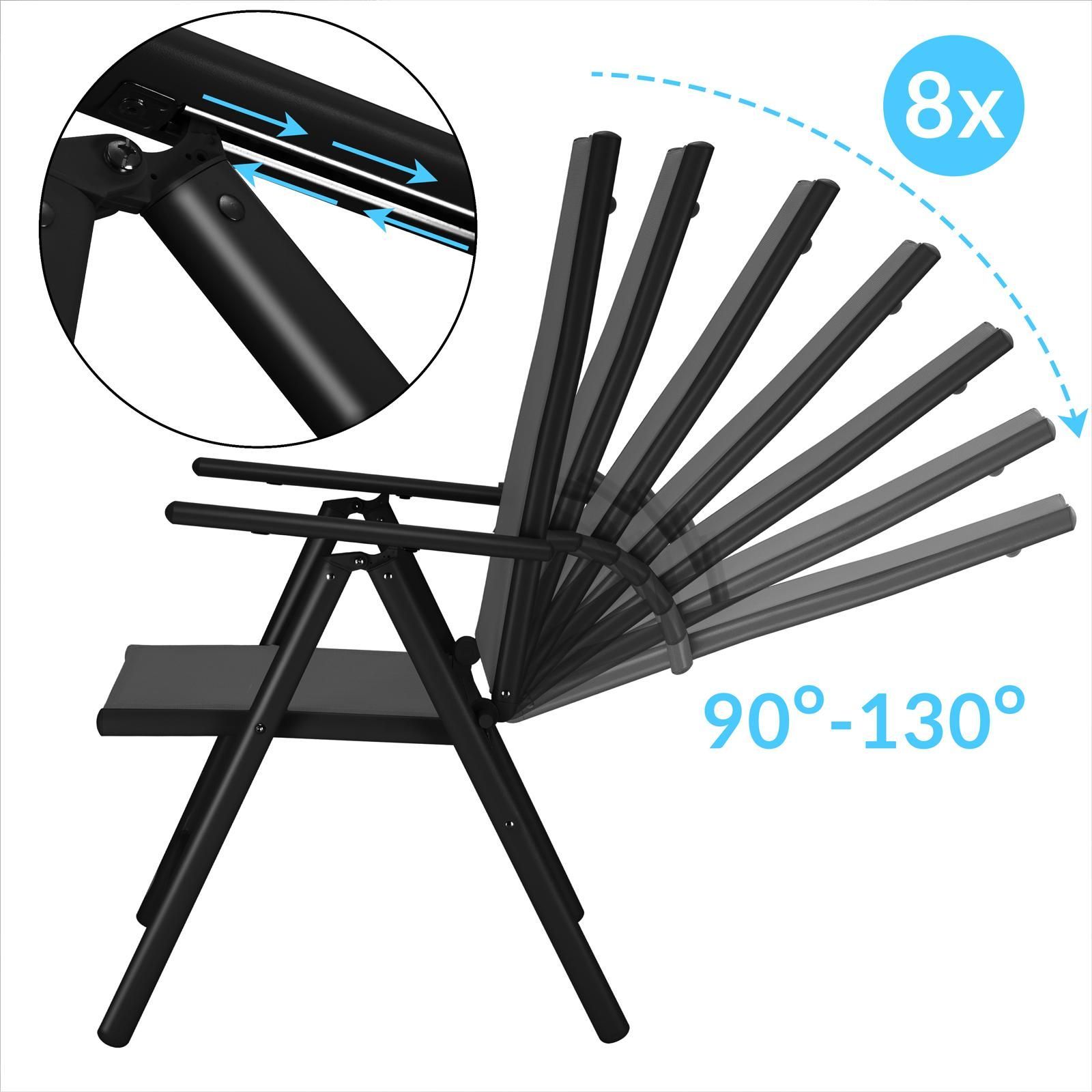CASARIA® 6x Chaises de jardin pliantes aluminium 120kg dossier haut réglable 8 positions chaise Anthracite