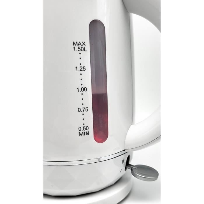 Bouilloire électrique - TERRAILLON – 15351 DIAMANT Blanc – 1.5L - 2200W - Base pivotante 360° - Base reliefée effet diamant