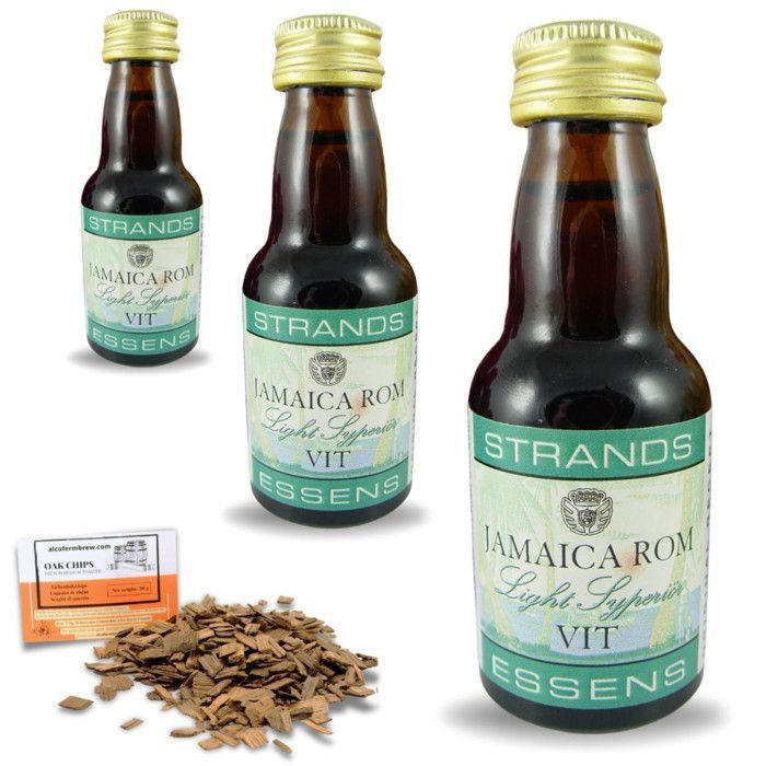 3 botellas de ron blanco jamaicano Essence Style de 25 ml – Sin alcohol, rinde hasta 2,25 l, con virutas de roble francés de regalo.