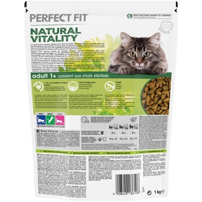 PERFECT FIT Natural Vitality Beef and Chicken Kibble for Adult Cats 6x1kg