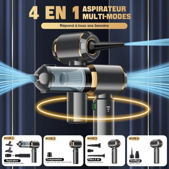 Handheld Vacuum Cleaner, 25000Pa Powerful Cordless Car Vacuum, 4-in-1 with 1-Touch Automatic Emptying, Mini Vacuum Cleaner with 3 Speeds