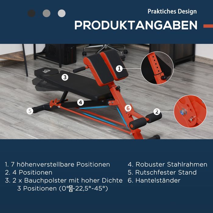 Banc de musculation multi-axes réglable Banc de fitness banc incliné Appareil pour abdominaux noir 64 x 146 x 73,5-85 cm pour un e