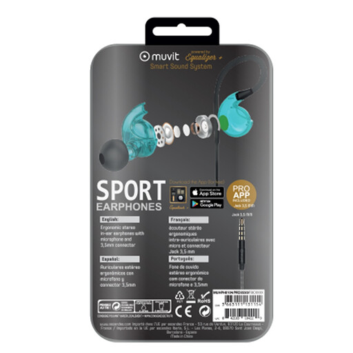 Muvit Stereo-Sportkopfhörer M1s V2, 3,5-mm-Klinkenstecker, Blau