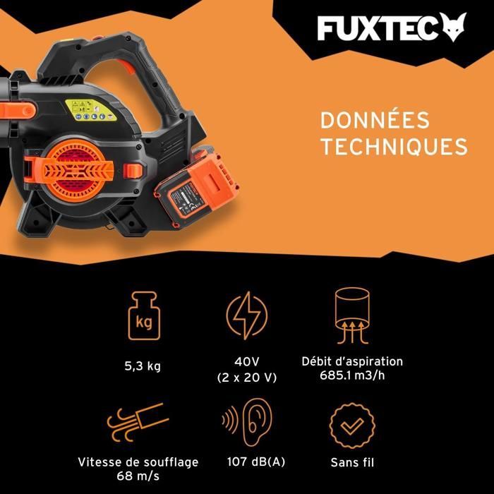 FUXTEC Kit souffleur/aspirateur de feuilles à batterie 40V FX-E2LBSSET