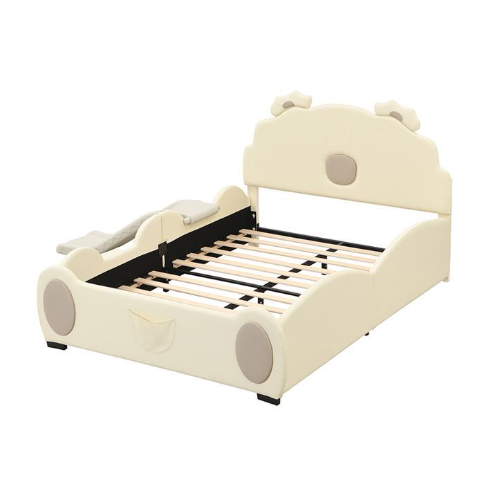 Cama infantil - MODERNLUXE - 140x200cm - Beige - Diseño de oso - Tobogán incluido