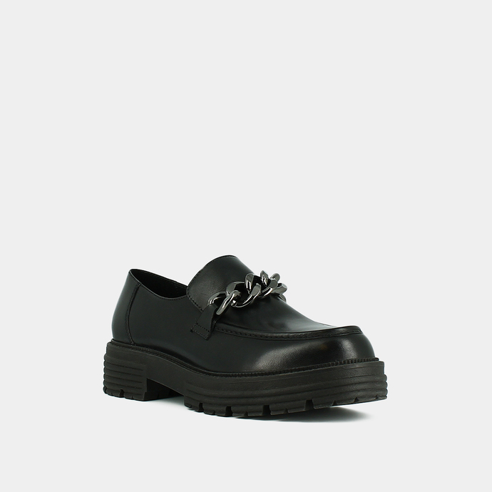 Mocassins à chaines et semelles crantées  en cuir noir