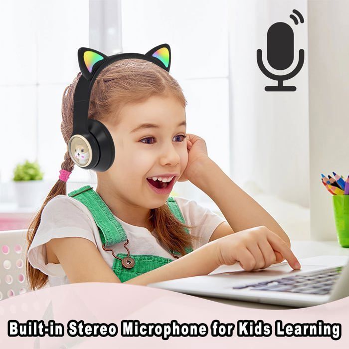 Kinder Bluetooth-koptelefoon 85 dB: Opvouwbare on-ear koptelefoon (bedraad/draadloos + LED)