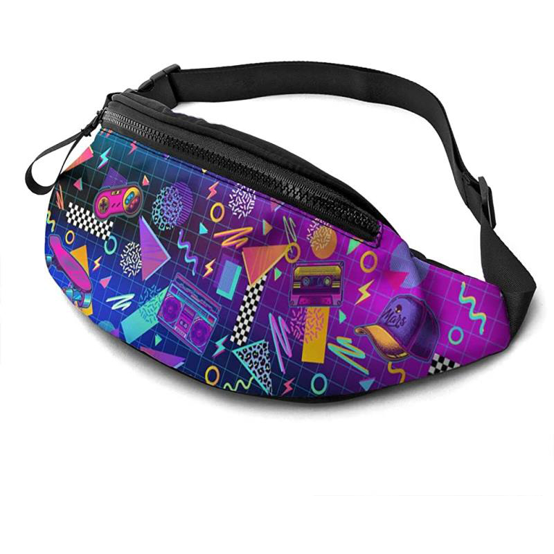 Sac banane rétro années 80-90 pour hommes et femmes, style vintage, ceinture violette ajustable, idéal pour les voyages, la randonnée, le sport et le vélo.