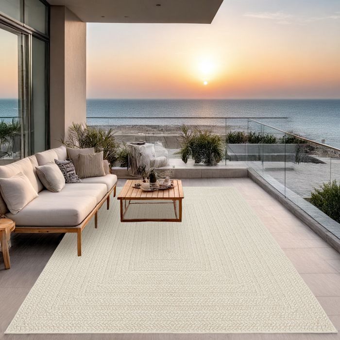 the carpet Kansas Tapis d'intérieur et d'extérieur  de aspect jute, résistant aux intempéries, Crème, 120 x 170 cm (5001)