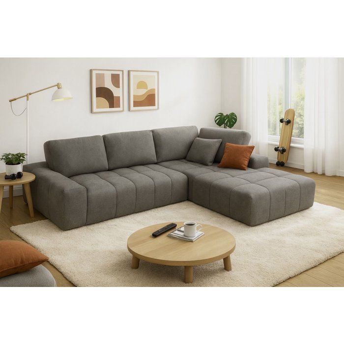 Sofá modular comprimido de 3 plazas - FLAVIE - Tela gris claro - 283 x 193 x 86 cm