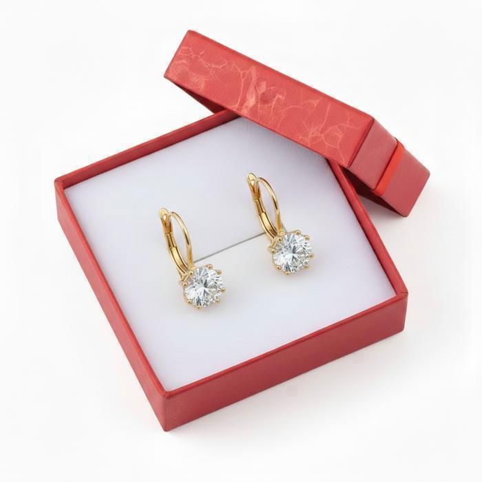 Pendientes - Estilo Sleeper - Circonita - Blanco - Chapado en oro amarillo de 18k - 18 mm - Para mujer