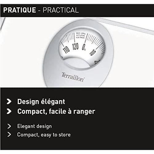 TERRAILLON - Mekanisk badrumsvåg - Stor roterande urtavla, metallplattform, max 120 kg - Modell 'T61' Vit
