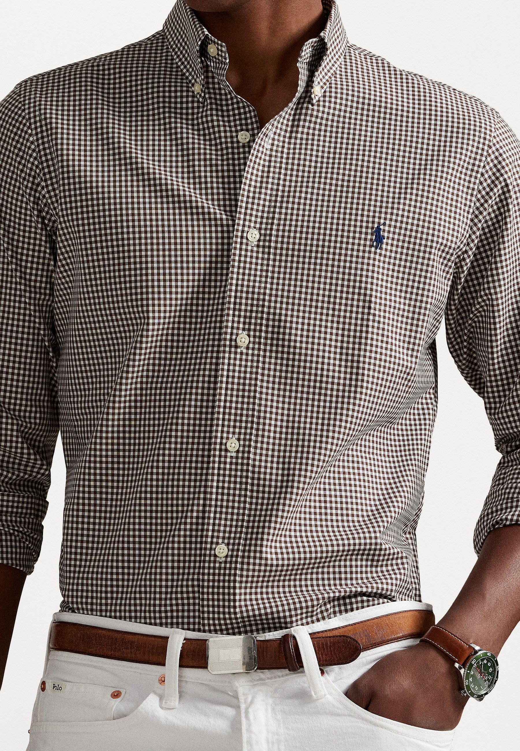 Polo Ralph Lauren CUSTOM FIT GINGHAM STRETCH POPLIN SHIRT - Hemd - kupferbraun/weiß