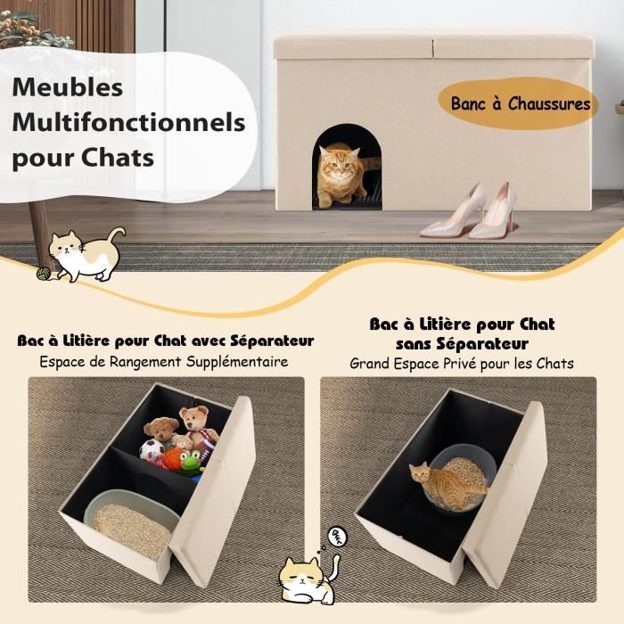Arenero para gatos COSTWAY - Tapa abatible, filtro de carbón que absorbe olores - Armario para arenero - Beige