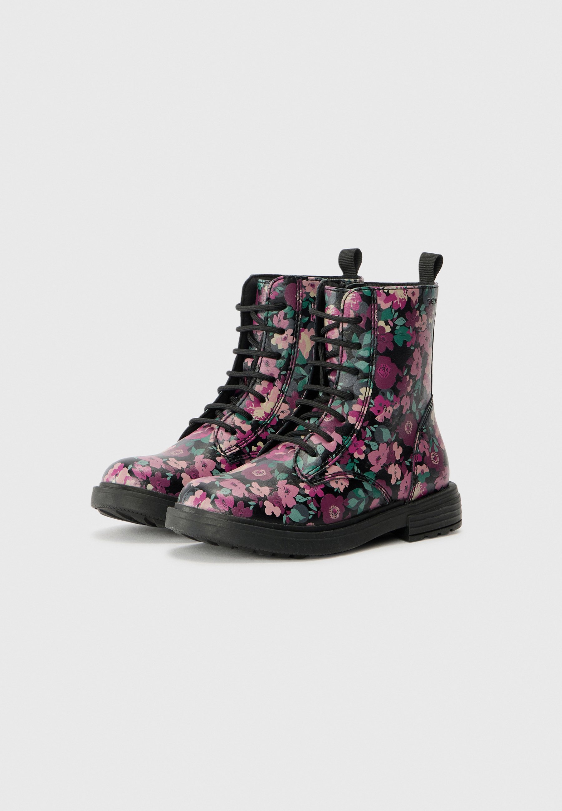 Geox ECLAIR - Enkellaarsjes met vetersluiting - zwart/roze