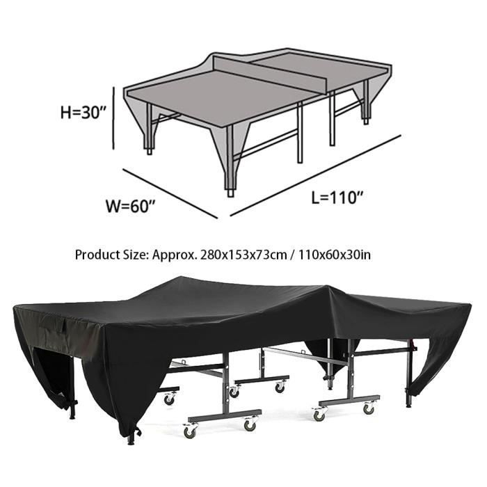 Funda para mesa de ping-pong - DUOKON - Negra - Impermeable - Resistente al polvo - 280x153x73cm