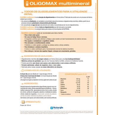 Nutergia OliGomax Multiminerál Obecná vitalita Multiminerál Fyzická a nervová únava 150 ml 150 ml