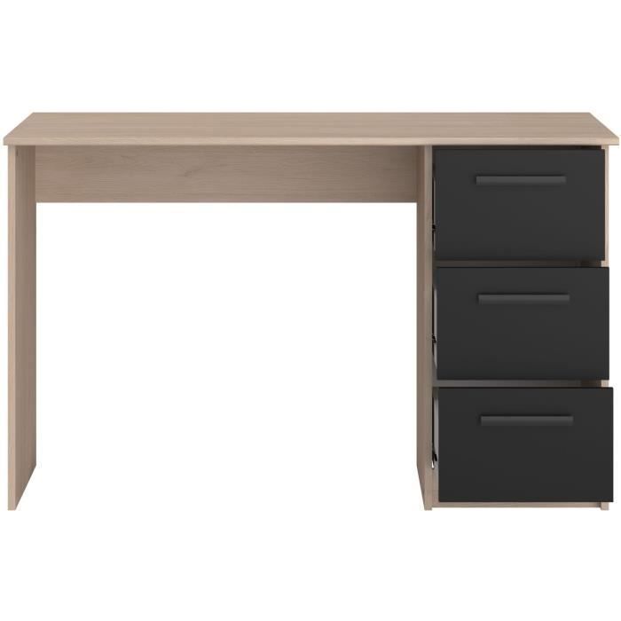 Scrivania lineare PARISOT con 3 cassetti - Finitura rovere/nero - L 121,4 x P 55 x H 74,5 cm - ESSENTIAL