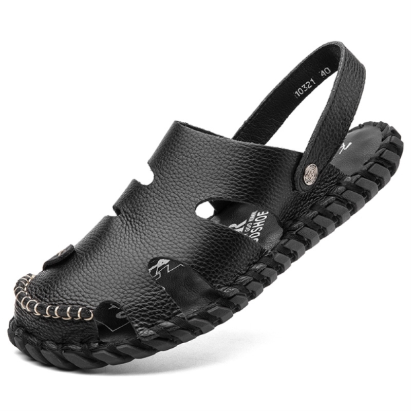 Sandales d'été en cuir véritable pour hommes, semelle intermédiaire massante, pantoufles de bien-être, confectionnées à la main, sandales de plage pour hommes.