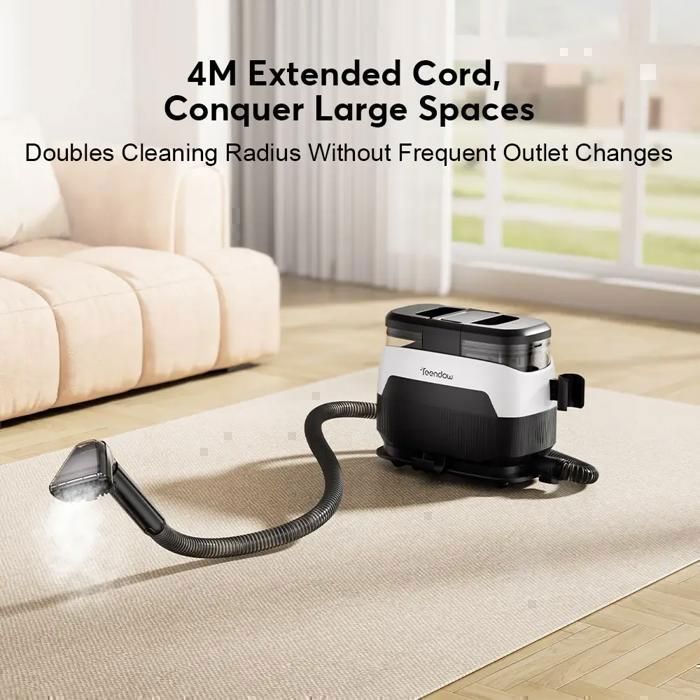 Nettoyeur 3-en-1 puissant pour tissus et tapis – Teendow C6 MAX – 1650W vapeur, aspiration 12000Pa, doubles réservoirs, anti-poils