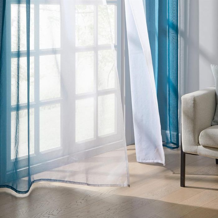 Topfinel Rideaux Voilage Bleu et Blanc pour Chambre Enfant Fille Salon Rideau Transparent à Oeillets, 140x225cm(L x H), 2 Panneaux