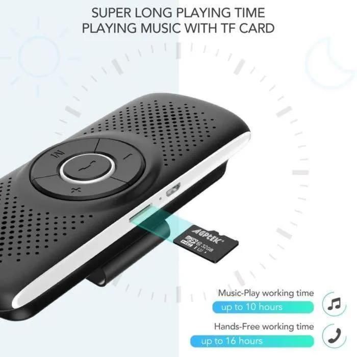Kit Mains Libres - ZISONIX - Bluetooth 5.0 - Noir - Reconnexion Automatique - Compatible iOS/Android