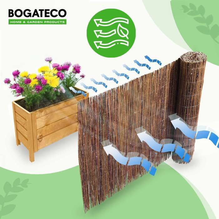 Pantalla de privacidad de mimbre natural BOGATECO 200x500 cm - Pantalla de caña para balcón, jardín y terraza - Privacidad y decoración para exteriores