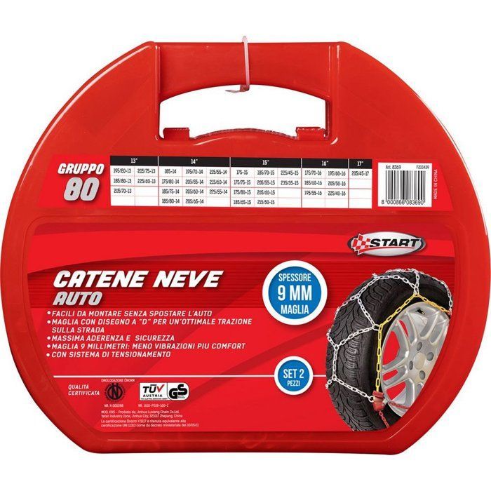Juego de dos cadenas para nieve Start Snow Chains, 9 mm de espesor, grupo 80