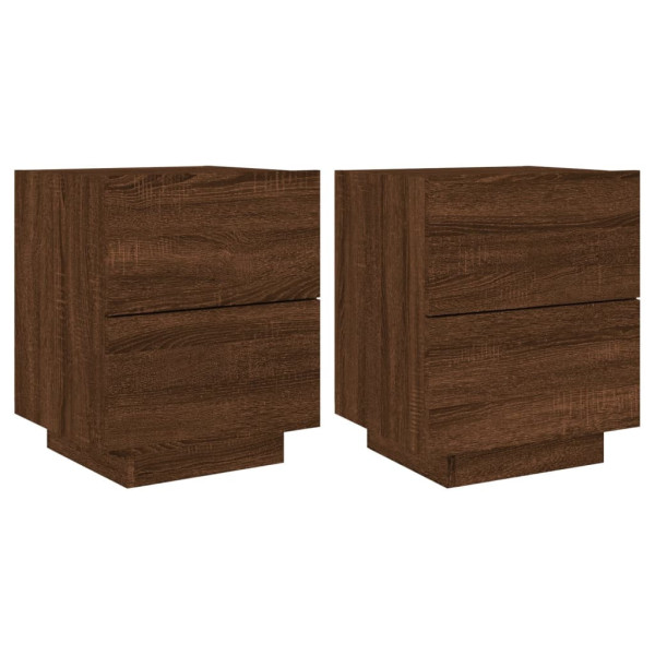2x Szafka Nocna Stolik Brązowa z Szufladą z LED Do Sypialni 45x40x55 cm
