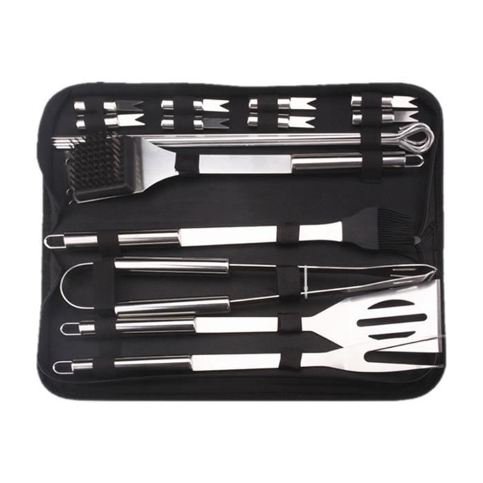 Kit d'outils de barbecue - HOMYL - 20 pièces - Acier inoxydable - Rangement en nylon - Nettoyage facile
