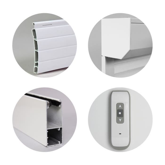 Volet roulant H155 x L120 cm PVC recoupable en largeur et hauteur - Manœuvre électrique radio - Coloris Blanc -