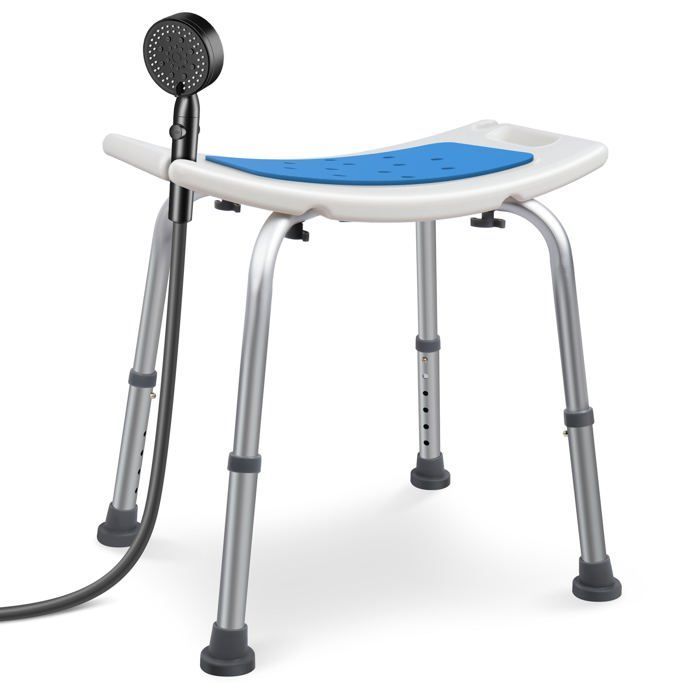 VOUNOT® Siège de douche ergonomique - Hauteur réglable - Pieds antidérapants - Tabouret en Aluminum HDPE - Bleu