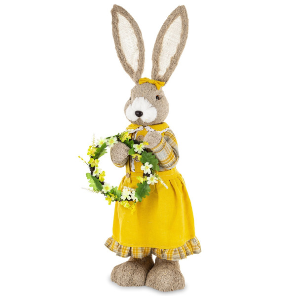 Figurka - króliczka w żółtej spódniczce z wiankiem 80x30x25 cm