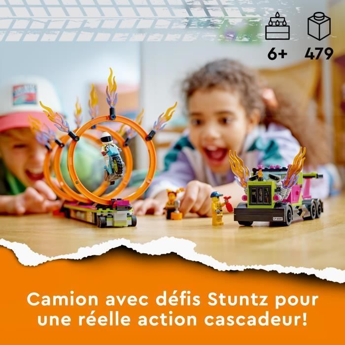 LEGO® City Stuntz 60357 Le Défi de Cascade : les Cercles de Feu, Jouet Moto avec Camion