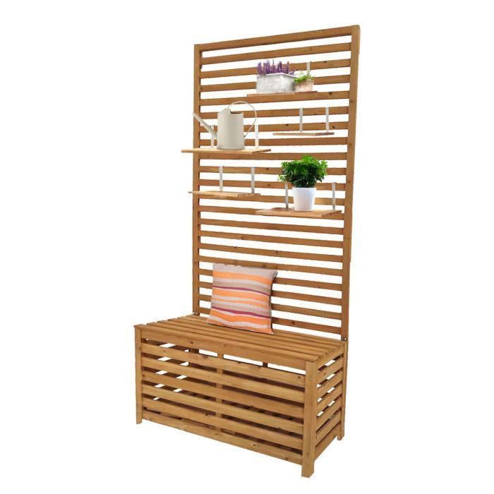Gartenbox mit Regalen – Divit GR1 – Tannenholz – Integrierte Sitzbank – 80 × 40 × 170 cm