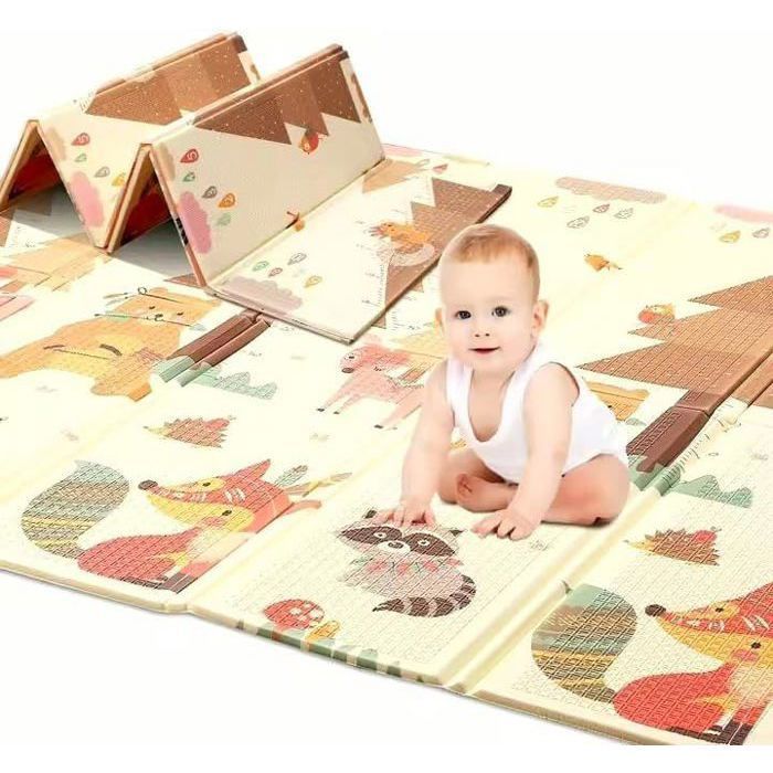 Tapis de Jeu pour Bebe 180 x150 x1cm Tapis de Sol XXL en Mousse Epais Pliable Reversible - 2 Design -