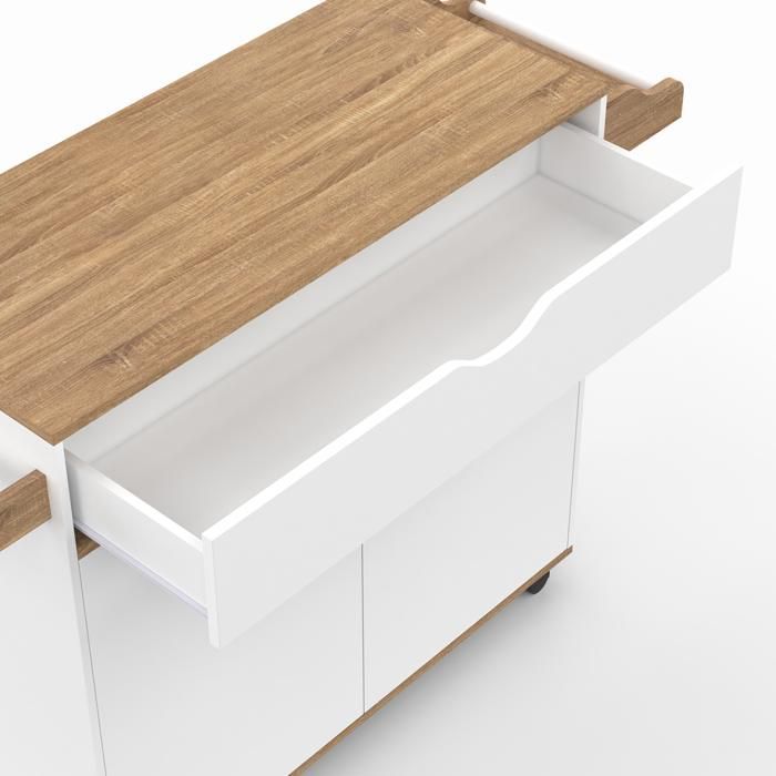 IDMARKET Desserte de cuisine COSY XXL placard avec tiroir blanc et plateaux façon hêtre L.90 CM