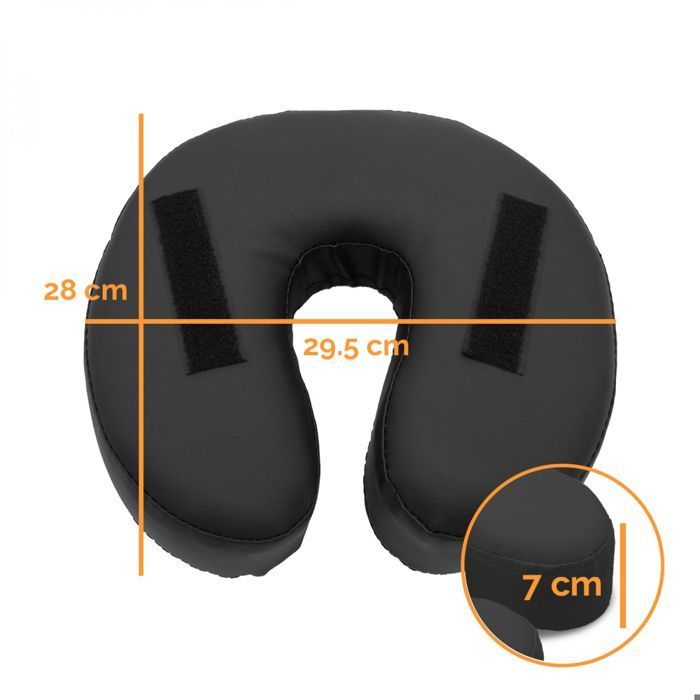 Coussin, têtière 29,5 x 28 x 7 cm à scratch pour table de massage - Noir - Vivezen