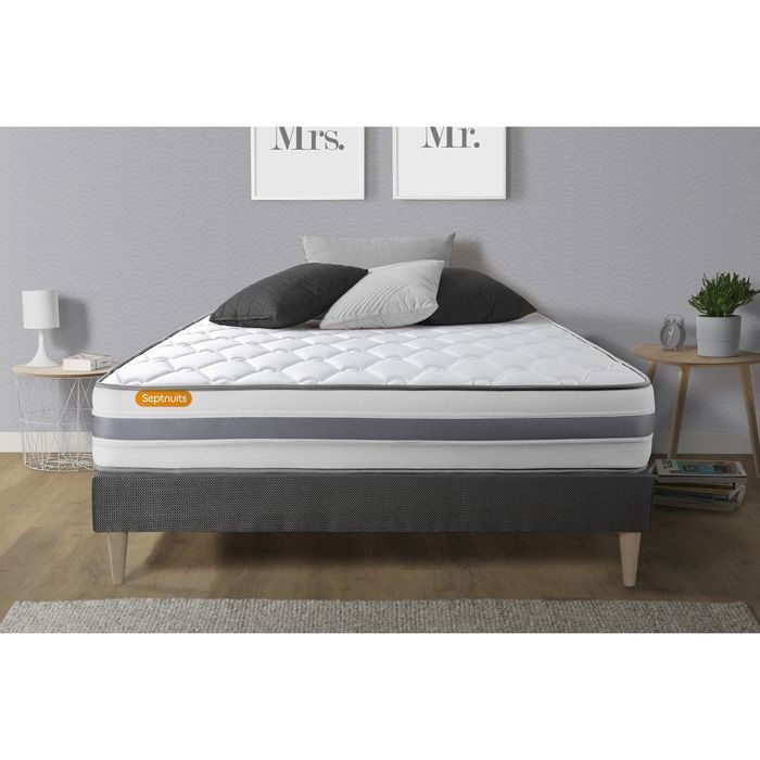 Ensemble sommier matelas 180x200 Memo spring Ressorts ensachés et mémoire de forme - 22 cm - Ferme - sommier kit gris