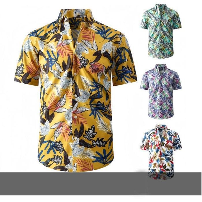 Camisa hawaiana de manga corta para hombre, estilo playero con estampado floral, corte regular, cómoda - Talla europea - Roja