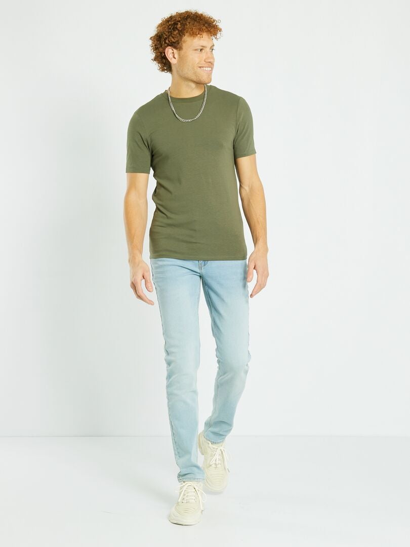 Camiseta de algodão com gola redonda - Corte reto - cor cáqui