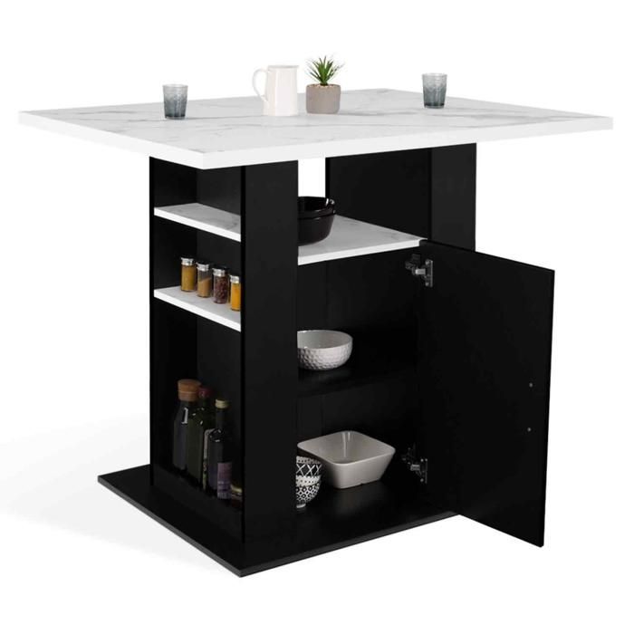 IDMARKET UGO 110cm Central Island in Marble and Black ALASKA Finish with Storage