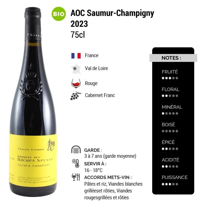 Domaine des Roches Neuves Saumur-Champigny 2023 - Vino rosso della Valle della Loira (6 x 75cl) biologico
