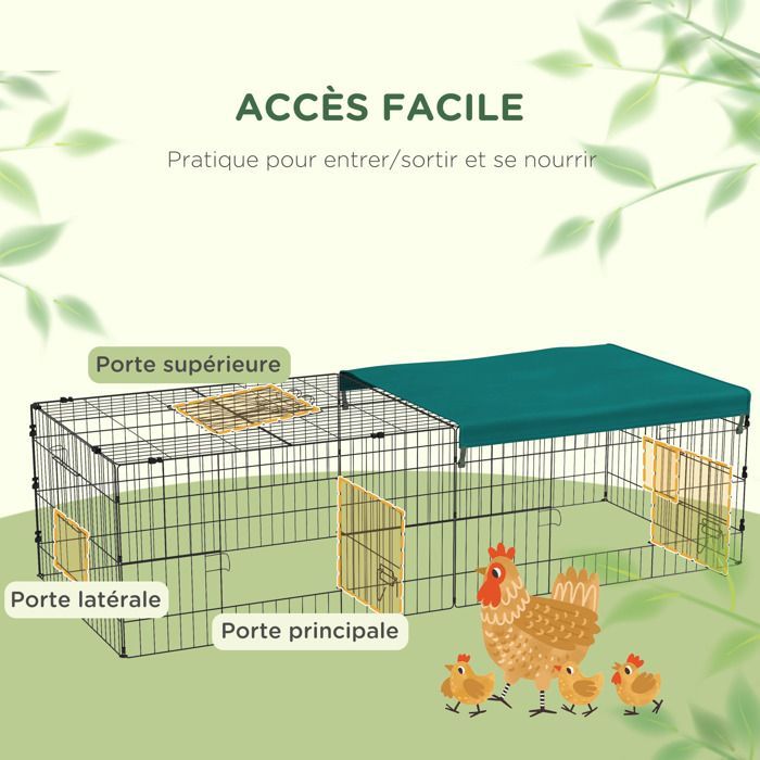 PawHut modulares Stahl-Laufgehege mit Abdeckung für Kaninchen, Nagetiere und Kleintiere, für den Innen- und Außenbereich geeignet, 185 x 75 x 50 cm (L x B x H), grün