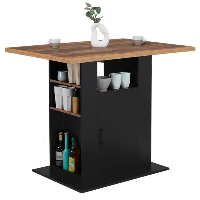 IDMARKET Ilot central UGO 110 cm bois noir et effet bois foncé HAWKINS avec rangements