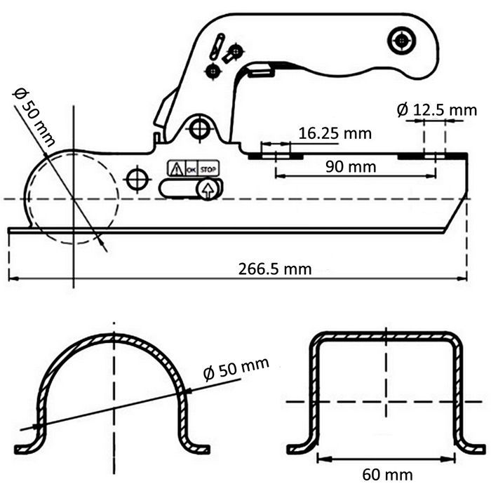 GT MARKET - Cabezal de acoplamiento de 50 mm de diámetro - Capacidad de carga de 800 kg
